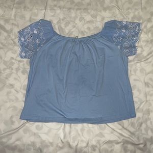 H and M short sleeve off the shoulder top with Embroidery in light blue Size S